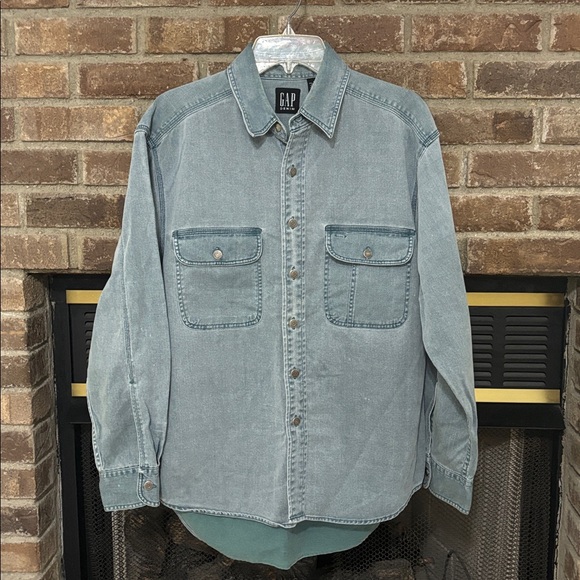 Gap Vintage Y2K Men’s Green Denim 90’s Shirt Faded Distressed Size M - Picture 1 of 12